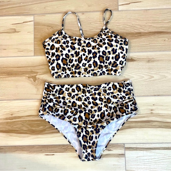 SHEIN Other - Leopard Print 2 Piece Swimsuit With Adjustable￼ Corset Back Size M Shein (183)